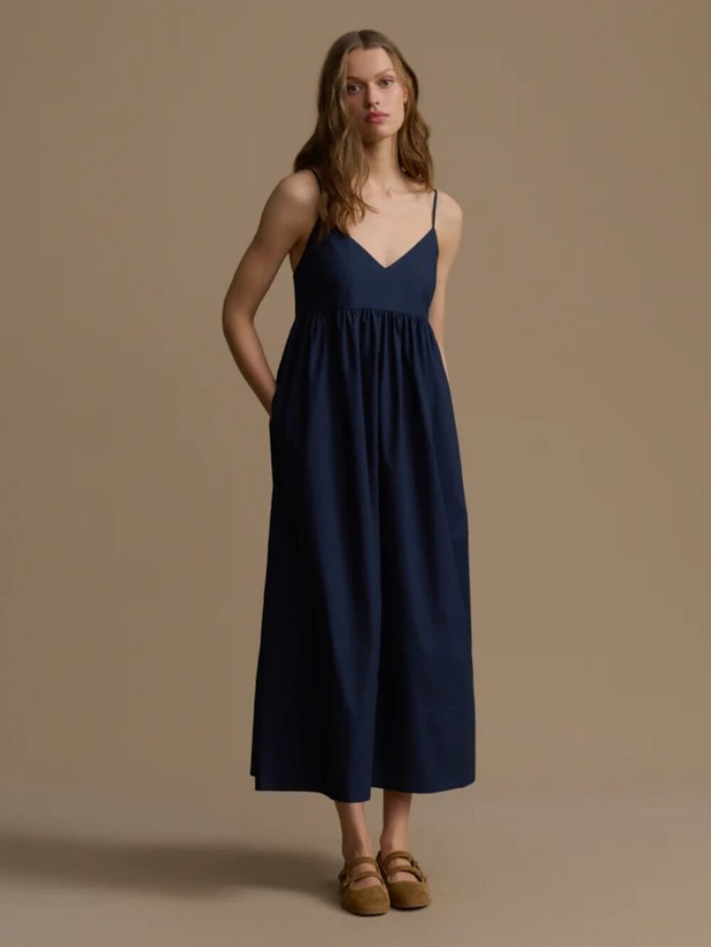 Jenni Kayne Cove Dress Midi 100% Cotton V Neck Sleeveless Blue NWT Blue Medium